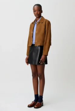 Veste courte cuir suède