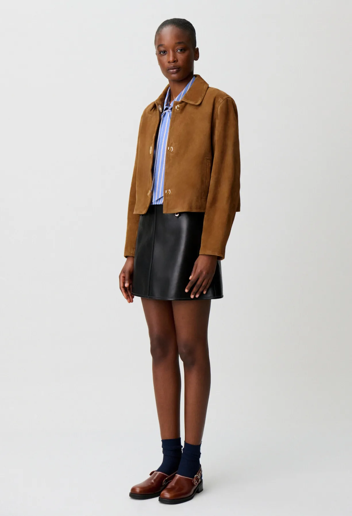Veste courte cuir suède