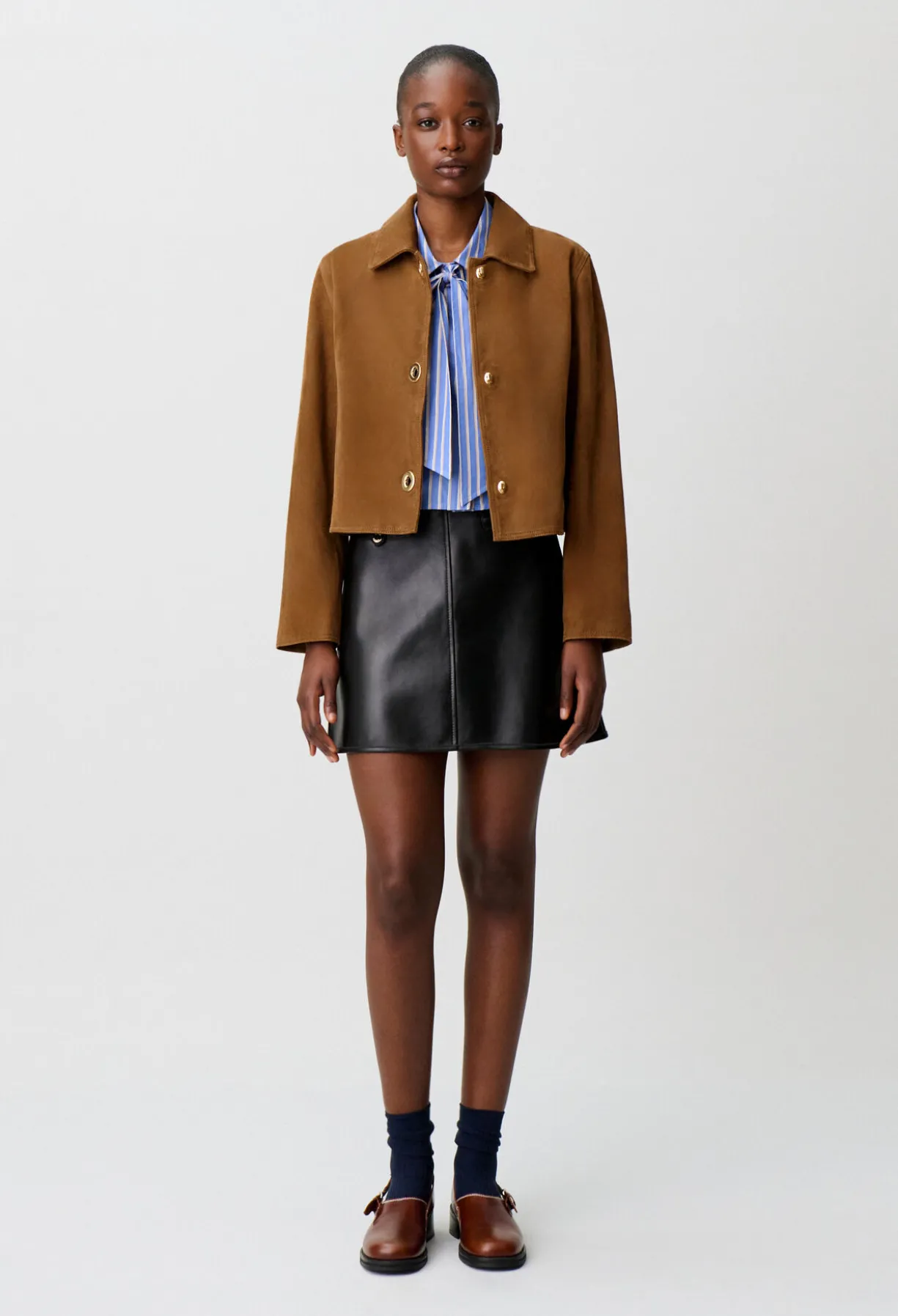 Veste courte cuir suède