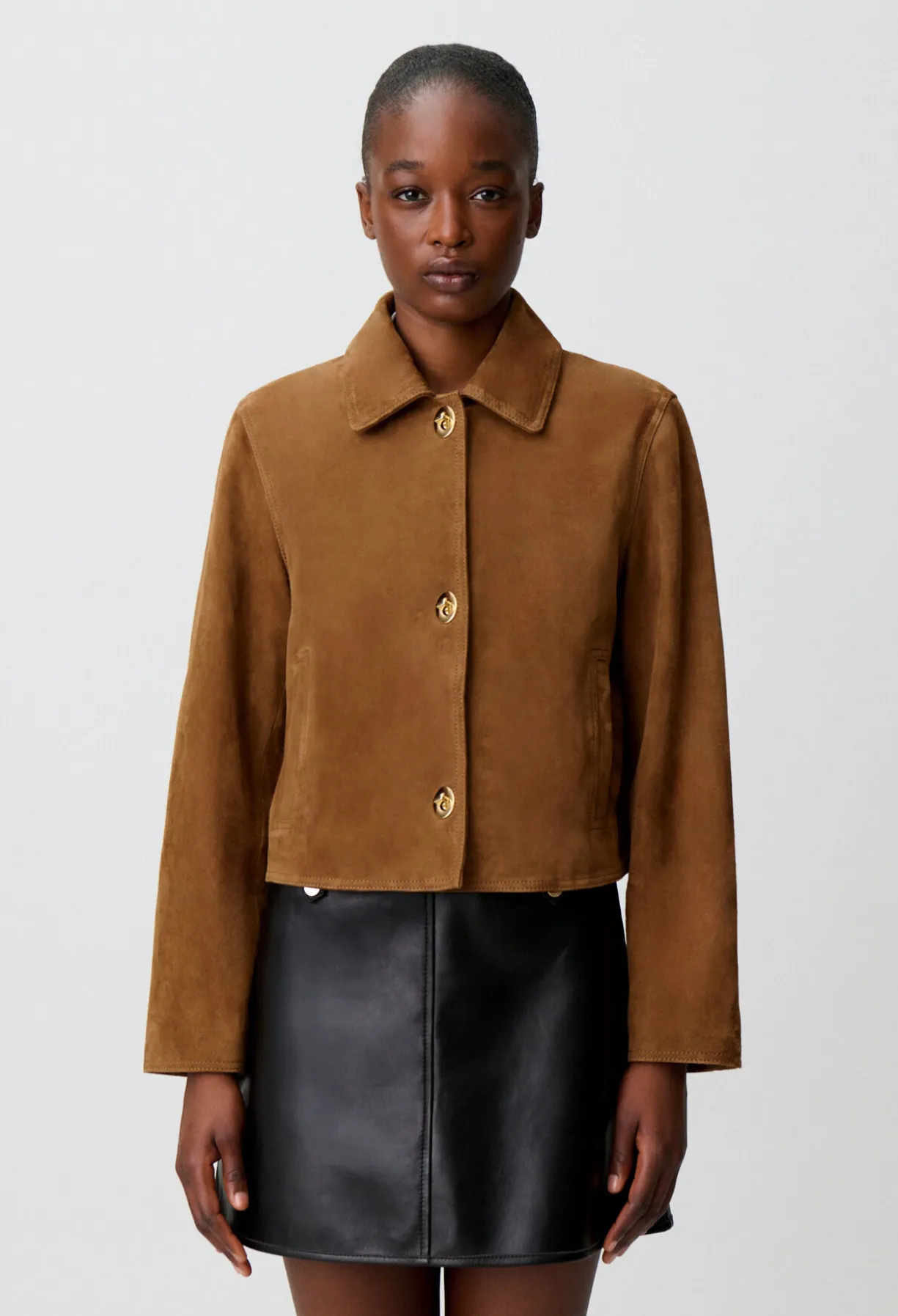 Veste courte cuir suède