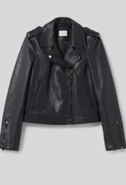 Veste cuir grainé bleu marine