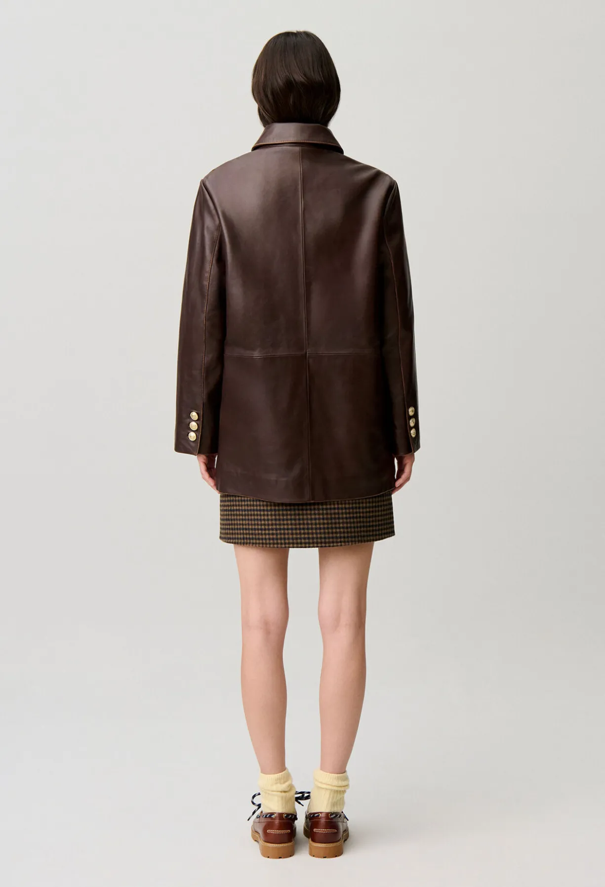 Veste droite large cuir mi-longue