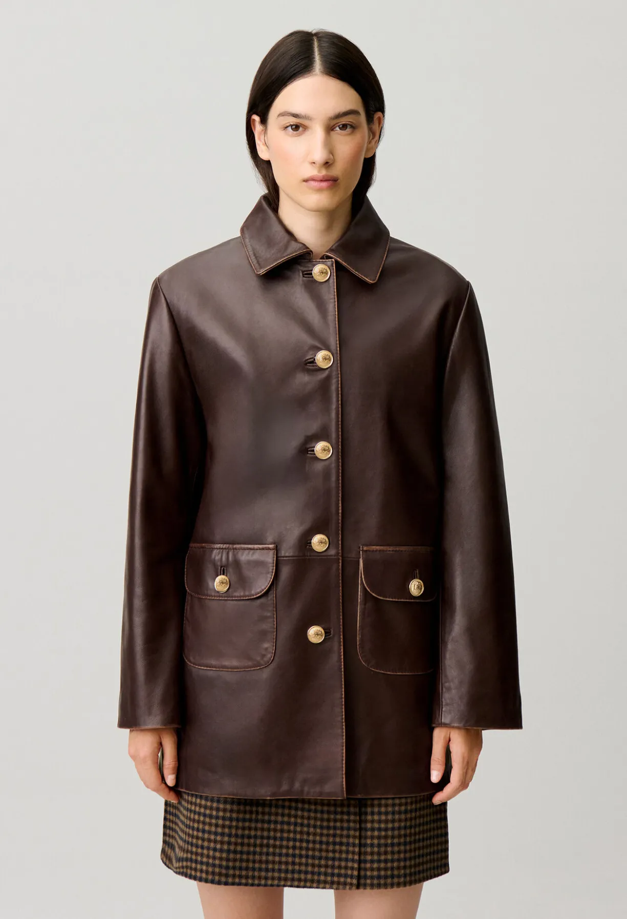 Veste droite large cuir mi-longue
