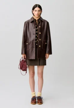 Veste droite large cuir mi-longue