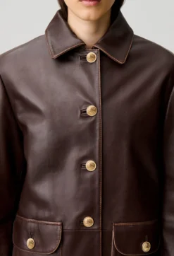 Veste droite large cuir mi-longue