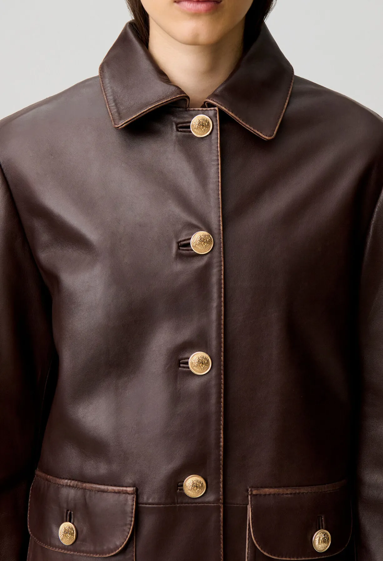 Veste droite large cuir mi-longue