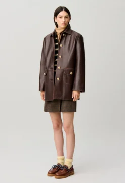 Veste droite large cuir mi-longue