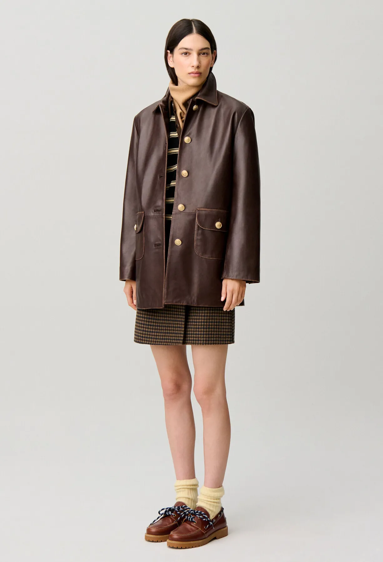 Veste droite large cuir mi-longue