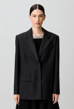 Veste droite tissu rayé scintillant