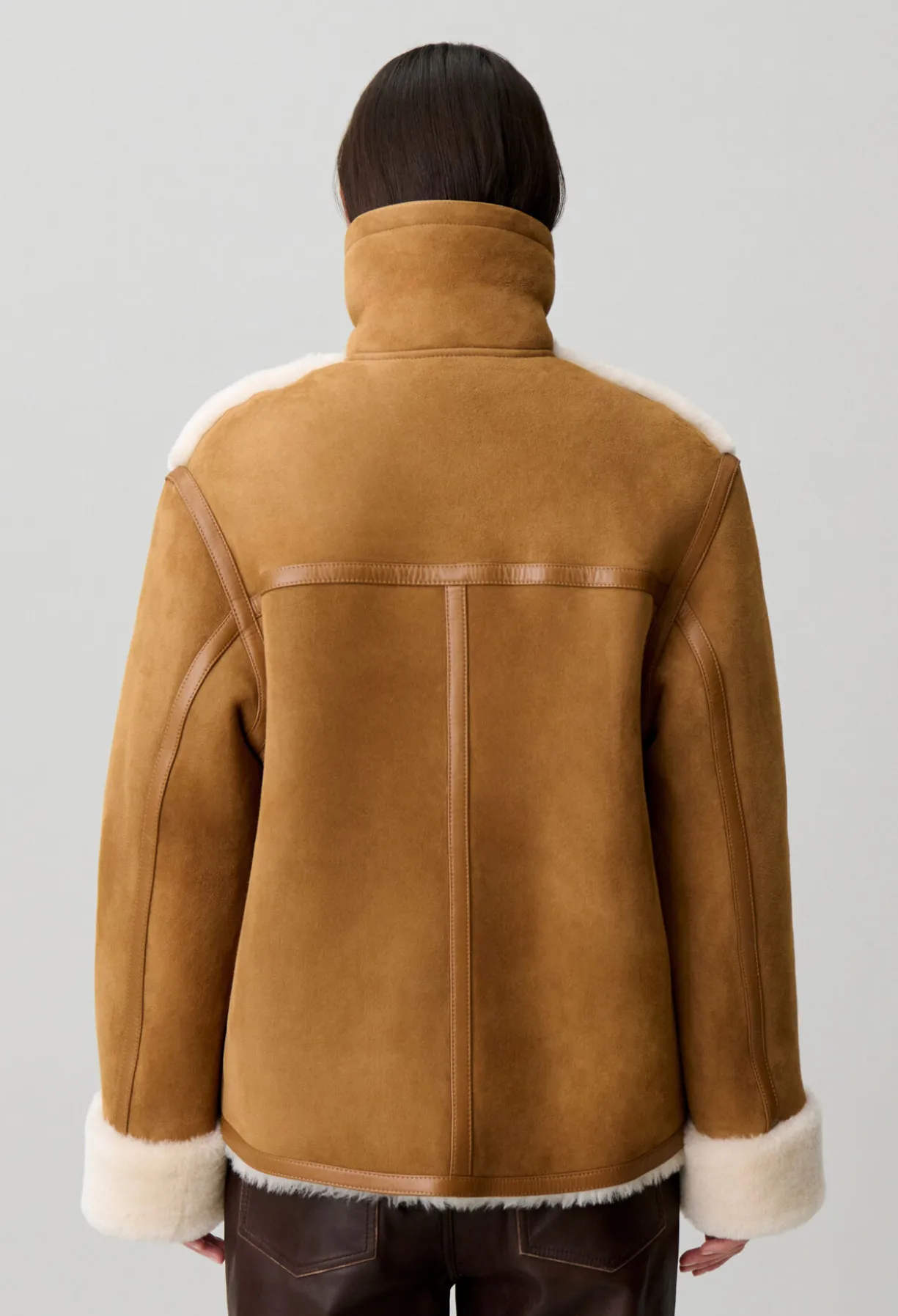 Veste peau lainée col cuir